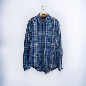 Boston Traders Plaid Flannel Shirt Sz. Small Button Front Down Blue White